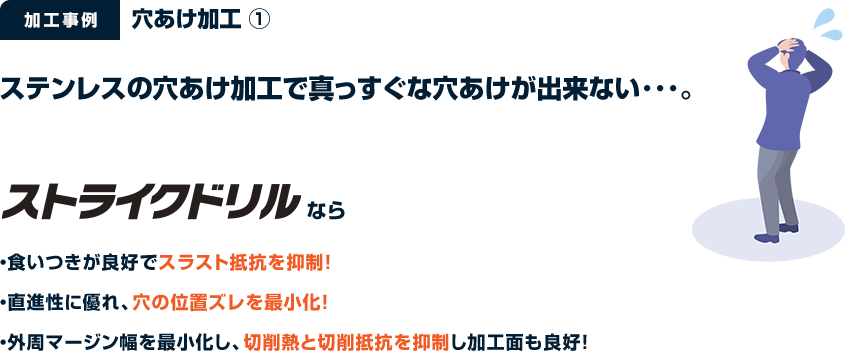 ステンレスの穴あけ加工で真っすぐな穴あけが出来ない･･･。