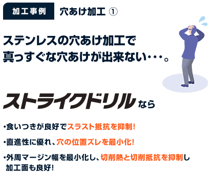 ステンレスの穴あけ加工で真っすぐな穴あけが出来ない･･･。